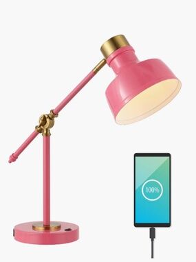 Allegra Classic Farmhouse Adjustable Task Lamp with Charging Port - Bright Pink